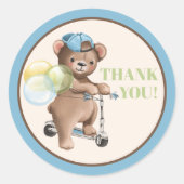 Teddy Bear op Scooter Baby shower Dank u Ronde Sticker (Voorkant)