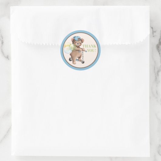 Teddy Bear op Scooter Baby shower Dank u Ronde Sticker (Tas)
