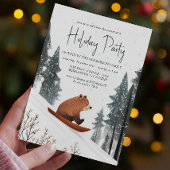 Teddy Bear op Snow Sled Holiday Party Kaart