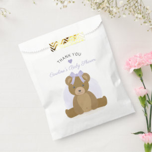 Teddy Bear Paarse Bow Girl Baby shower Dank u Bedankzakje