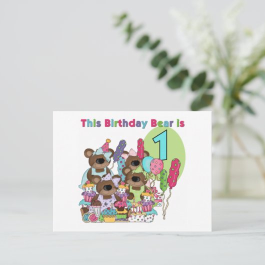 Teddy Bear Party 1e Verjaardag tshirts en geschenk Uitnodiging Briefkaart (Staand voorkant)