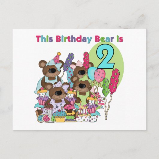 Teddy Bear Party 2e verjaardag T-shirts en geschen Uitnodiging Briefkaart (Voorkant)
