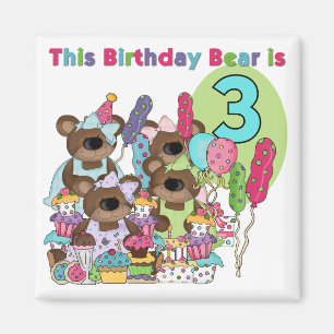 Teddy Bear Party 3rd Verjaardag Tshirts en geschen Magneet