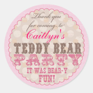 Teddy Bear Party Bedankt Sticker - Roze