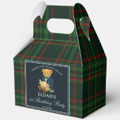 Teddy bear party favors green plaid personalized bedankdoosjes (Voorkant)