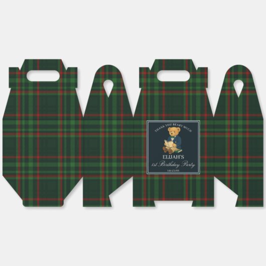 Teddy bear party favors green plaid personalized bedankdoosjes (Ongevouwen)