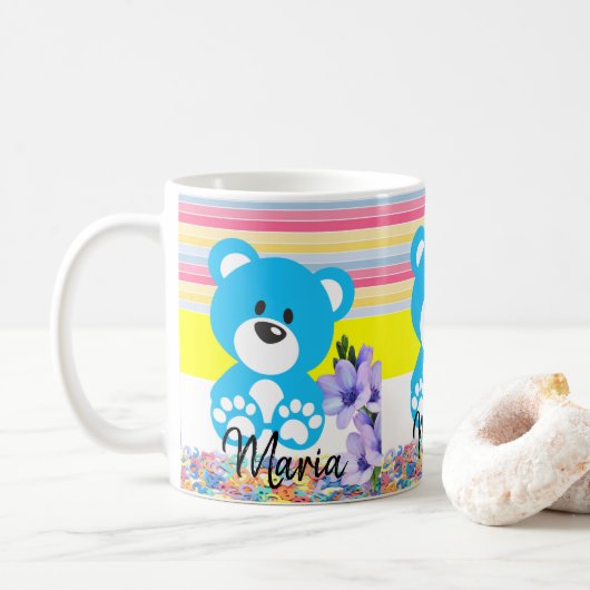 Teddy Bear Pastel Stripe Mok (Met donut)