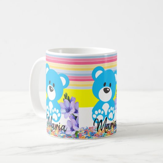 Teddy Bear Pastel Stripe Mok (Voorkant links)