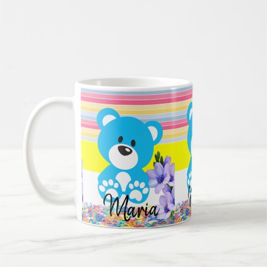 Teddy Bear Pastel Stripe Mok (Links)
