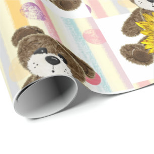 Teddy Bear Pastel Stripe Wrapping Paper Cadeaupapier
