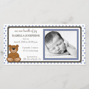 Teddy Bear Periwinkle Geboorteaankondiging Aankondiging