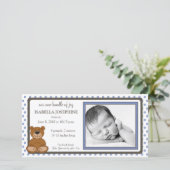 Teddy Bear Periwinkle Geboorteaankondiging Aankondiging (Staand voorkant)