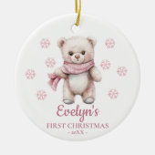 Teddy Bear Personalized Girl's First Christmas Keramisch Ornament (Voorkant)
