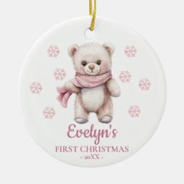 Teddy Bear Personalized Girl's First Christmas Keramisch Ornament
