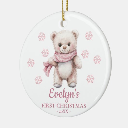 Teddy Bear Personalized Girl's First Christmas Keramisch Ornament (Links)