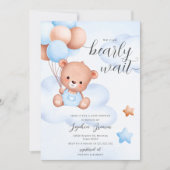 Teddy Bear & Photo Baby Boy Baby shower Invitation (Devant)