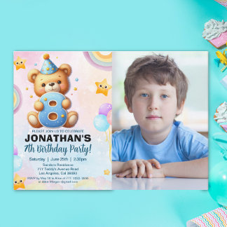 Teddy Bear Photo Birthday 8 for Boys Kaart