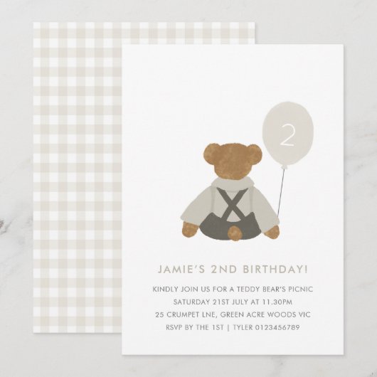 Teddy Bear Picknick Baby Verjaardagsuitnodiging Kaart (Voorkant / Achterkant)