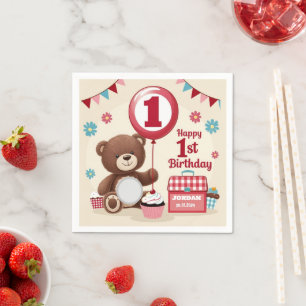 Teddy Bear picknick Happy 1st Birthday Paper Bord Servet
