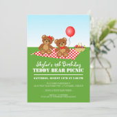 Teddy Bear Picnic Birthday Party Invitation Kaart (Staand voorkant)