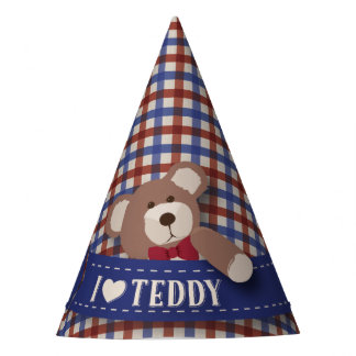 Teddy Bear Picnic Birthday - Red en Blue Gingham Feesthoedjes