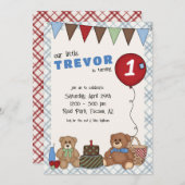 Teddy Bear Picnic Birthday Uitnodiging (Voorkant / Achterkant)