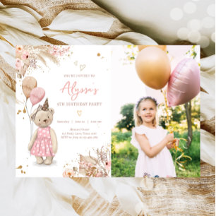 Teddy Bear Picnic Boho Pink Girl Birthday Party in Kaart