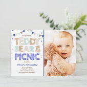 Teddy Bear Picnic Boy anniversaire Invitation Blue (Debout devant)
