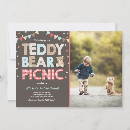 Teddy Bear Picnic Boy - verjaardag Uitnodiging bla (Voorkant)