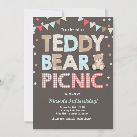 Teddy Bear Picnic Boy - verjaardag Uitnodiging bla (Voorkant)