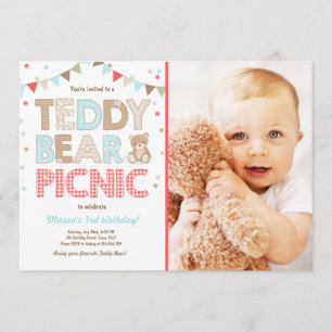Teddy Bear Picnic Boy - verjaardag Uitnodiging bla