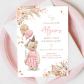 Teddy Bear Picnic Pink Girl Eerste verjaardag Kaart