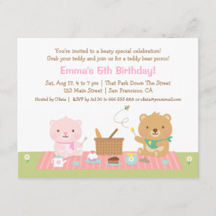 Teddy Bear Picnic Tea Party Birthday Invitations Kaart