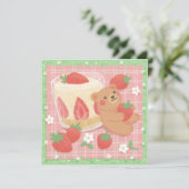 Teddy Bear Picnic with Strawberries Bedankkaart (Staand voorkant)