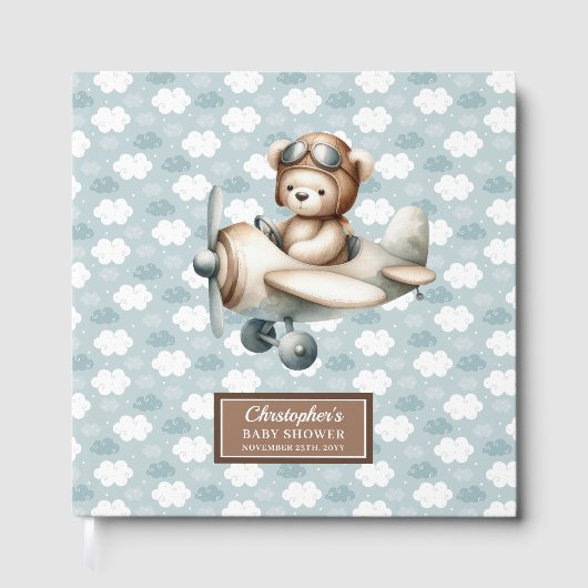 Teddy Bear Pilot Baby shower gastenboek voor jonge (Voorkant)
