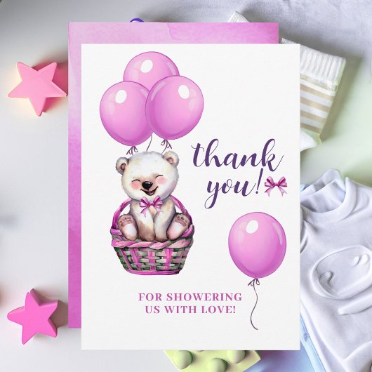 Teddy Bear Pink Baby shower Bedankkaart