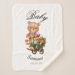 Teddy Bear Pink Baby shower Rustic Floral Sherpa Deken