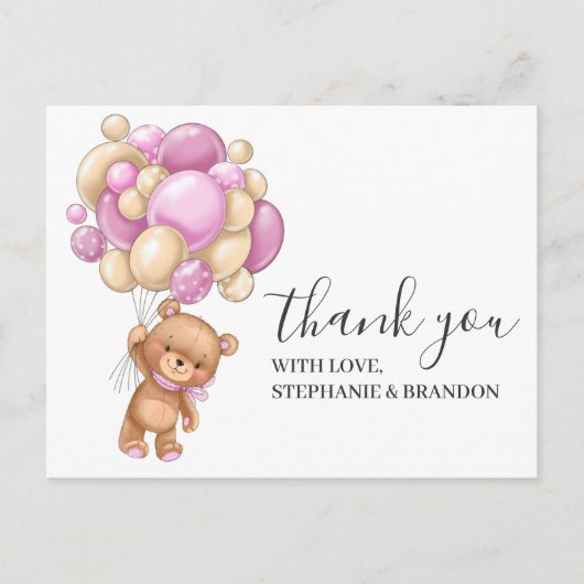 Teddy Bear PINK-ballonnen Briefkaart (Voorkant)