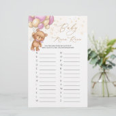Teddy Bear Pink Balloons Baby Naam Race Game (Staand voorkant)