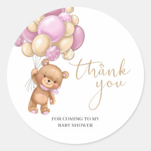 Teddy Bear Pink Balloons Baby shower Dank u Ronde Sticker