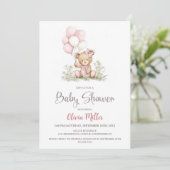 Teddy Bear Pink Balloons Baby Shower Invitation (Debout devant)