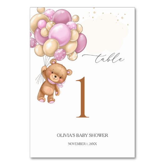 Teddy Bear Pink Balloons Baby shower Kaart (Voorkant)