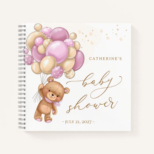 Teddy Bear Pink Balloons Baby shower Livre d'invit (Devant)