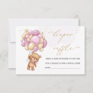 Teddy Bear Pink Balloons Diaper Raffle Invitation