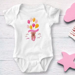 Teddy Bear Pink Balloons Girl Name Romper