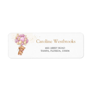 Teddy Bear Pink Balloons Retouradres label