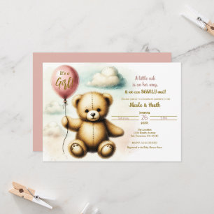 Teddy Bear Pink Barly Wake Baby shower Kaart