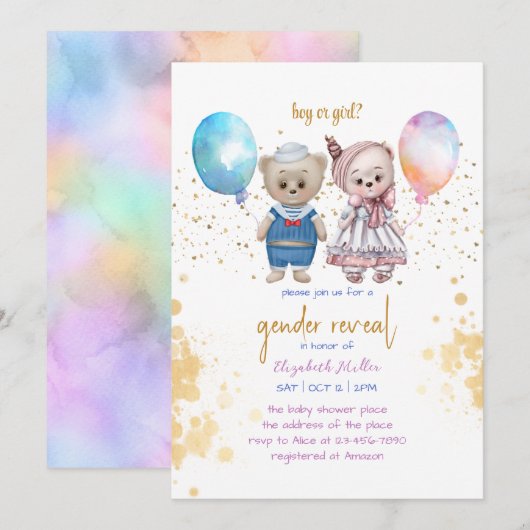  Teddy Bear Pink Blue Baby Kaart (Voorkant / Achterkant)