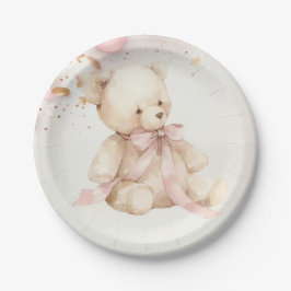 Teddy Bear Pink Champagne Gold Party Plates Papieren Bordje