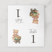 Teddy Bear Pink Floral Rustic Party Place Card (Buitenkant ongevouwen)